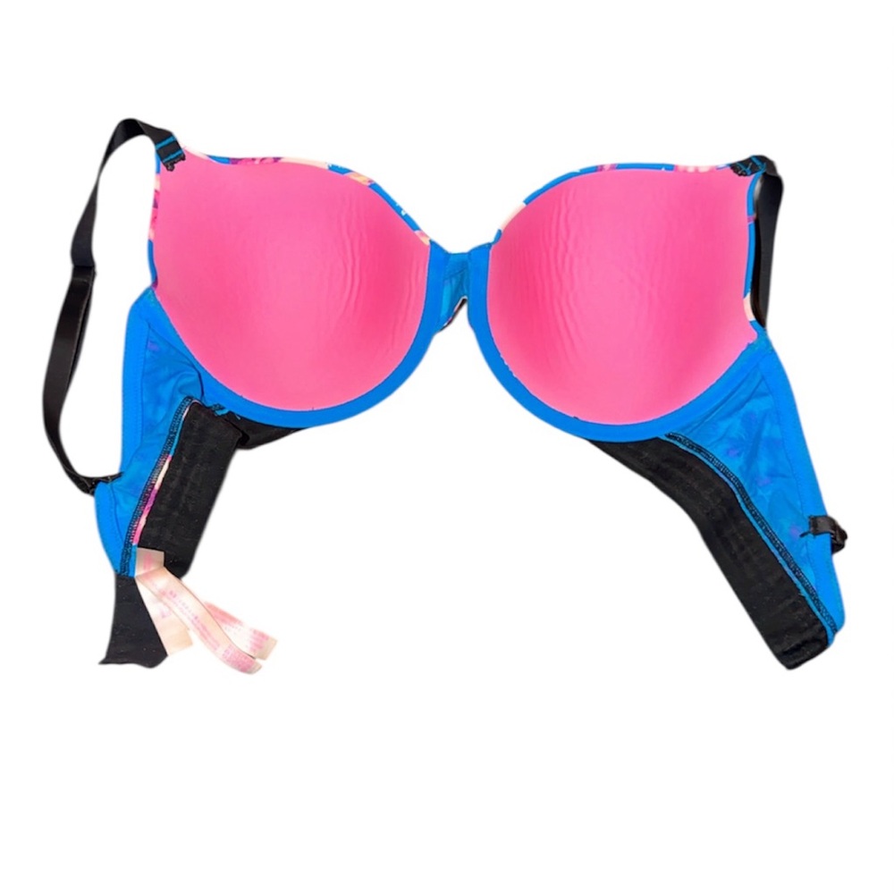 PINK Victoria's Secret Blue Bra with Pink Floral Accents - Picture 2 of 3